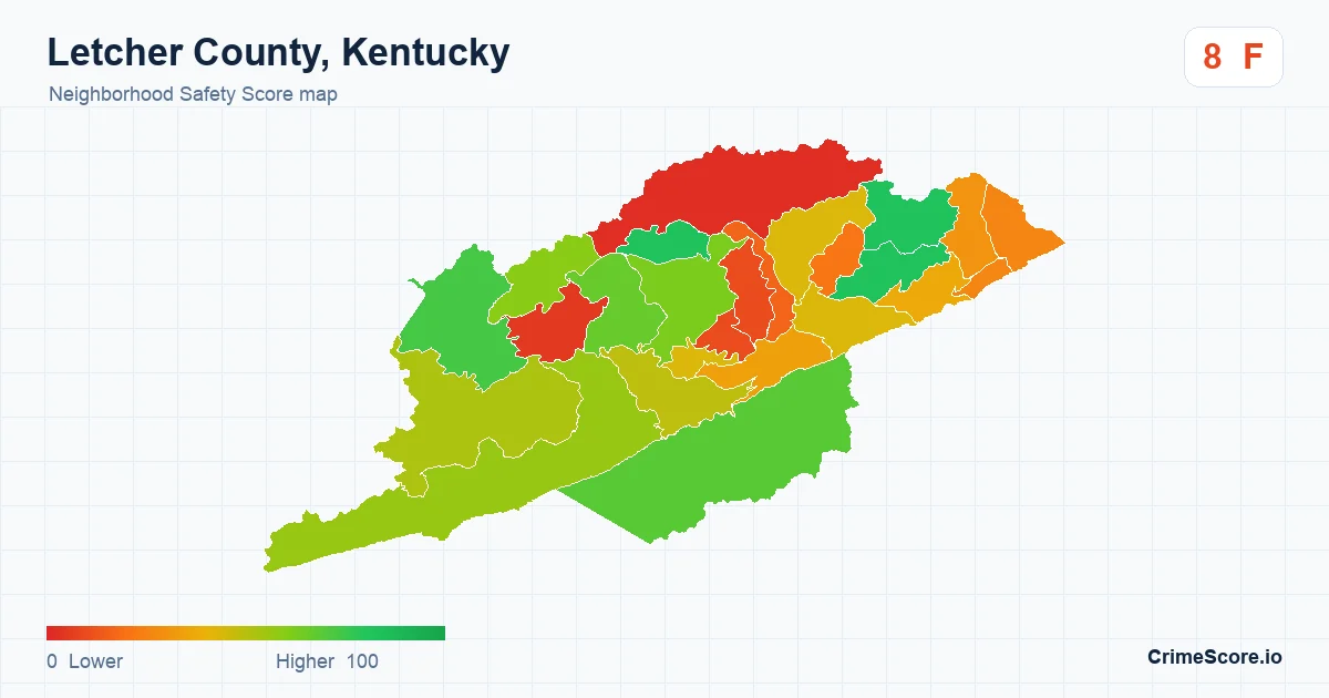Letcher County, Kentucky neighborhood Safety Score map by Census block group