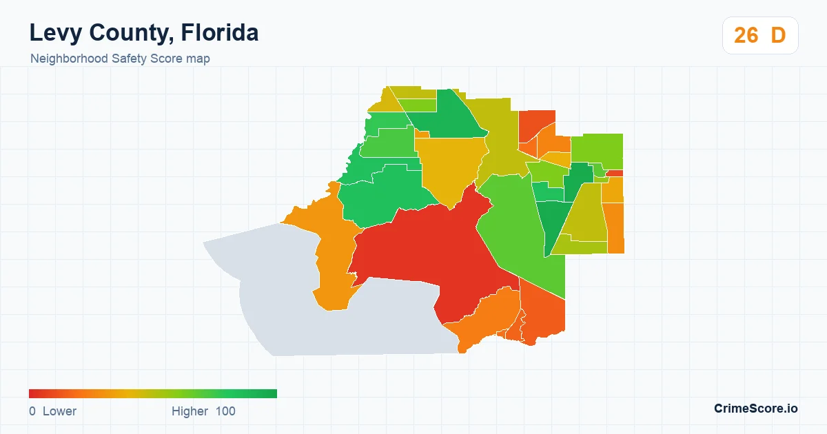 Levy County, Florida neighborhood Safety Score map by Census block group