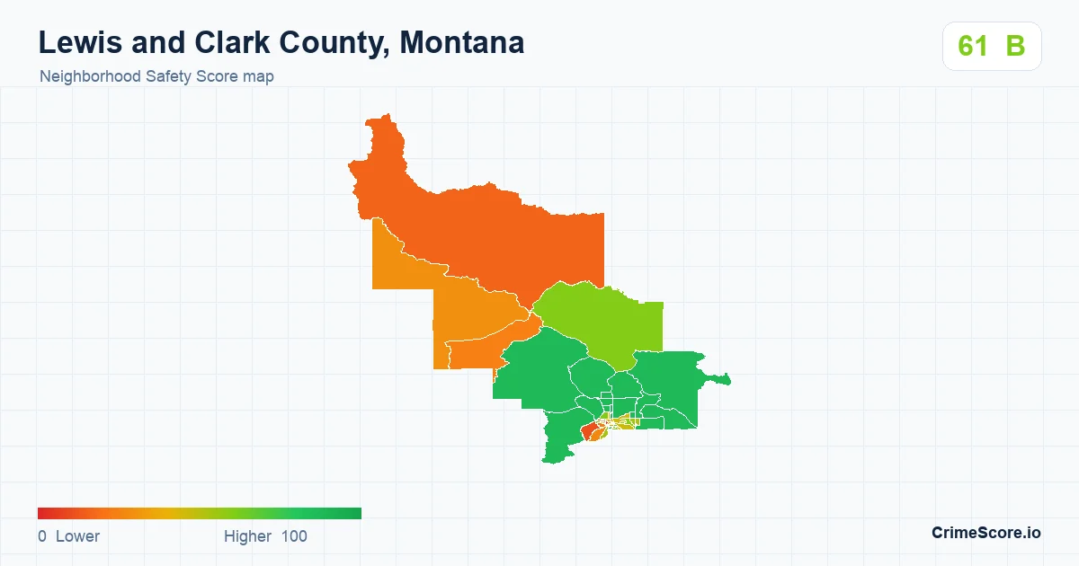 Lewis and Clark County, Montana neighborhood Safety Score map by Census block group
