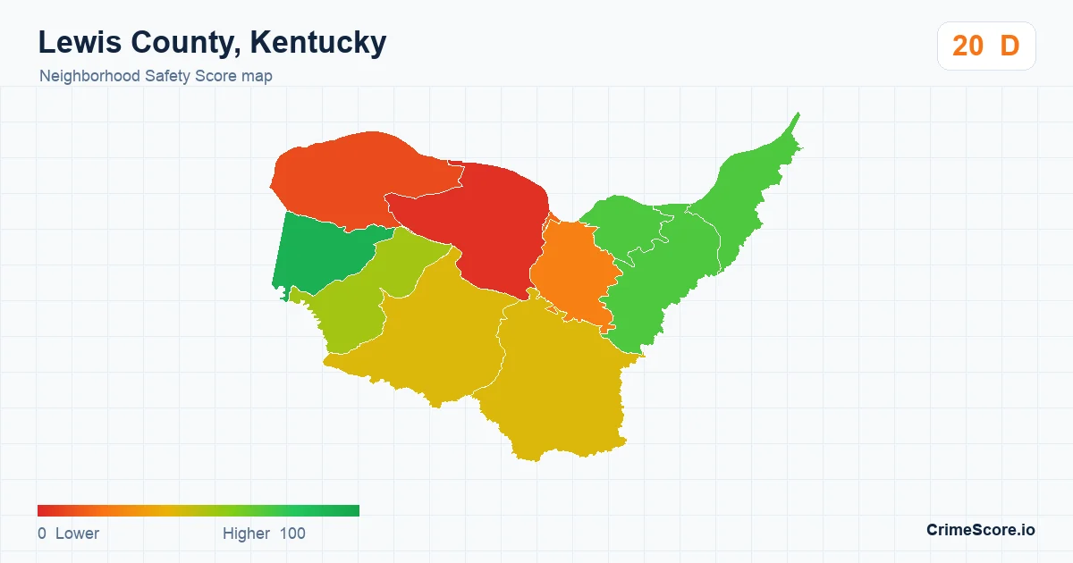 Lewis County, Kentucky neighborhood Safety Score map by Census block group