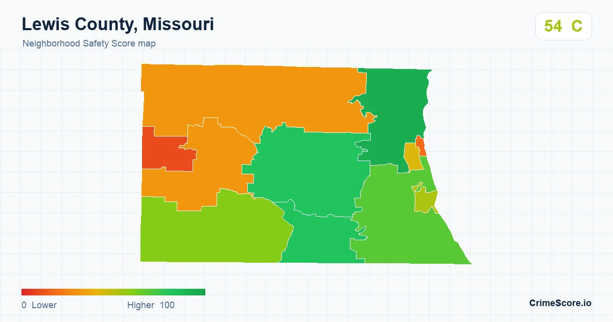 Lewis County, Missouri neighborhood Safety Score map by Census block group