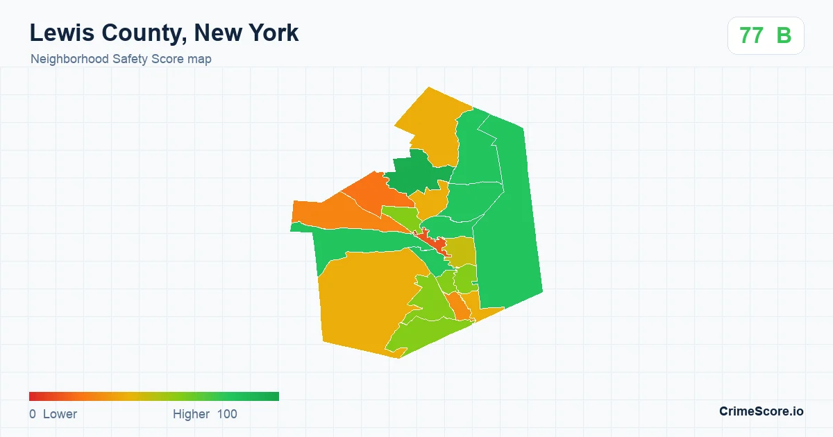 Lewis County, New York neighborhood Safety Score map by Census block group