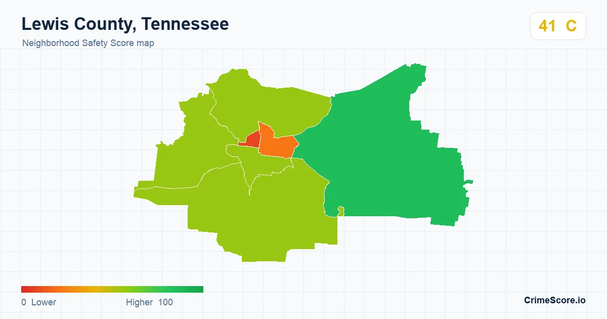 Lewis County, Tennessee neighborhood Safety Score map by Census block group