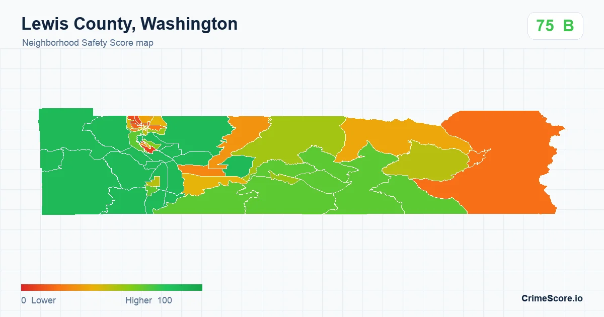 Lewis County, Washington neighborhood Safety Score map by Census block group