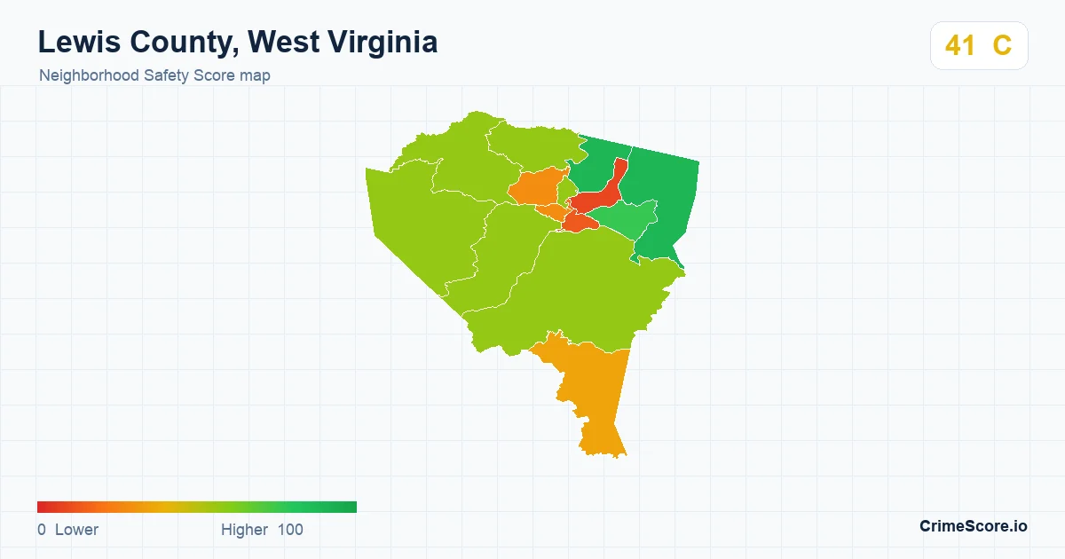 Lewis County, West Virginia neighborhood Safety Score map by Census block group