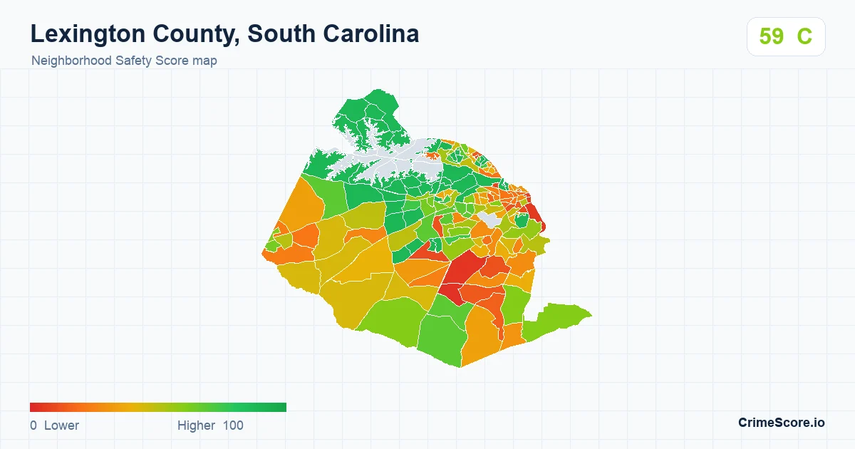 Lexington County, South Carolina neighborhood Safety Score map by Census block group