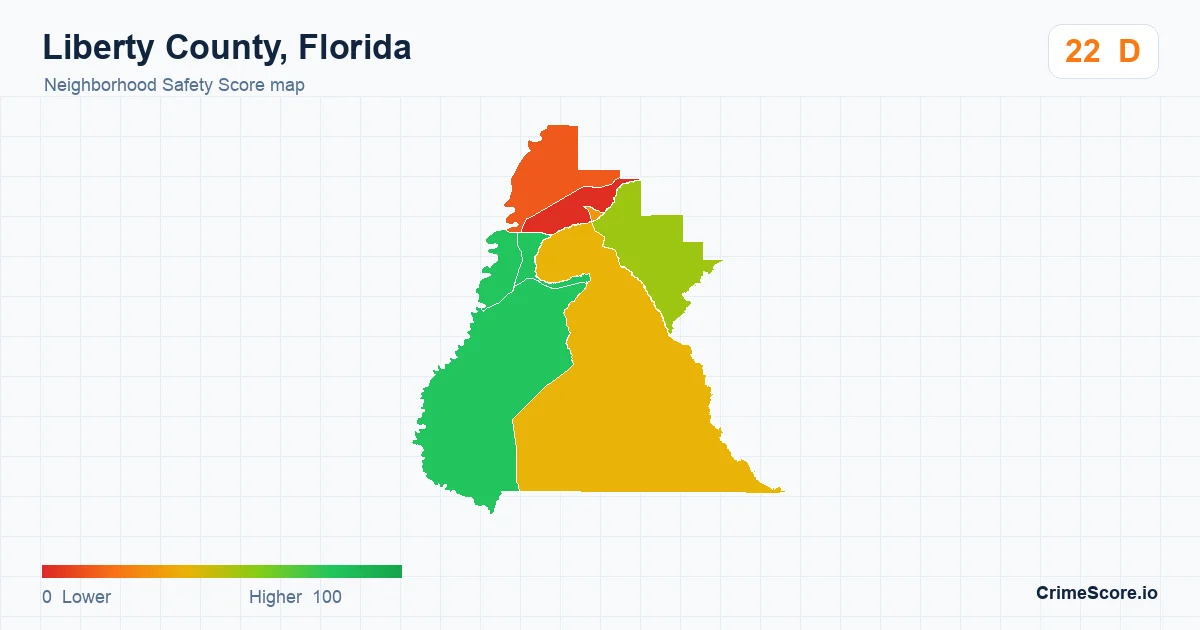 Liberty County, Florida neighborhood Safety Score map by Census block group