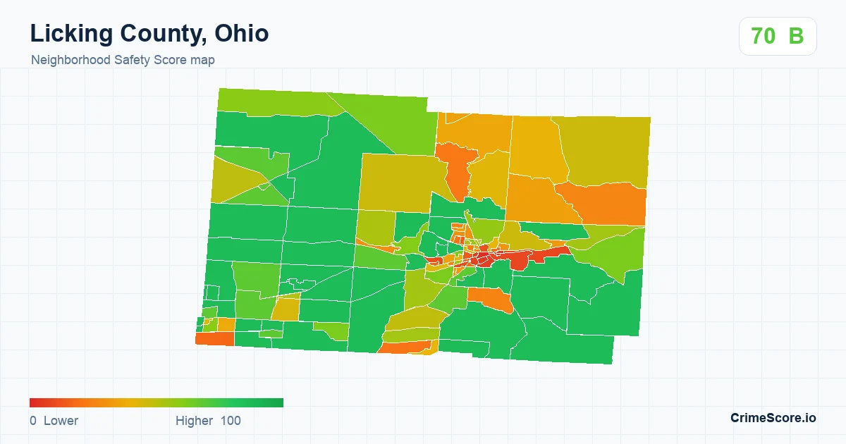 Licking County, Ohio neighborhood Safety Score map by Census block group