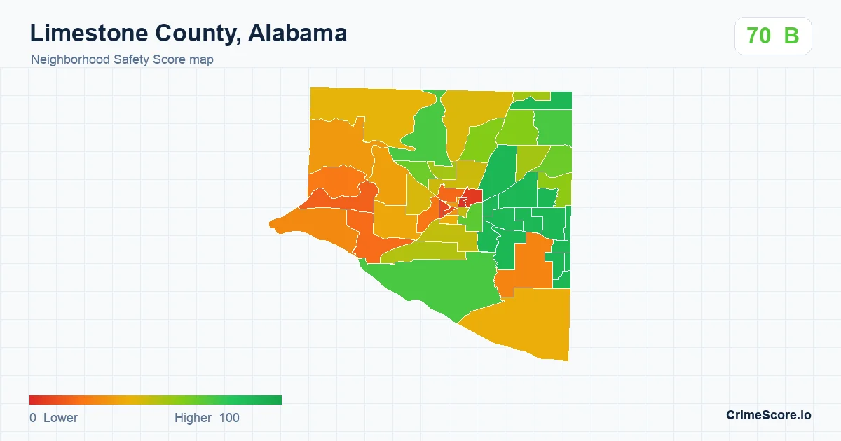 Limestone County, Alabama neighborhood Safety Score map by Census block group