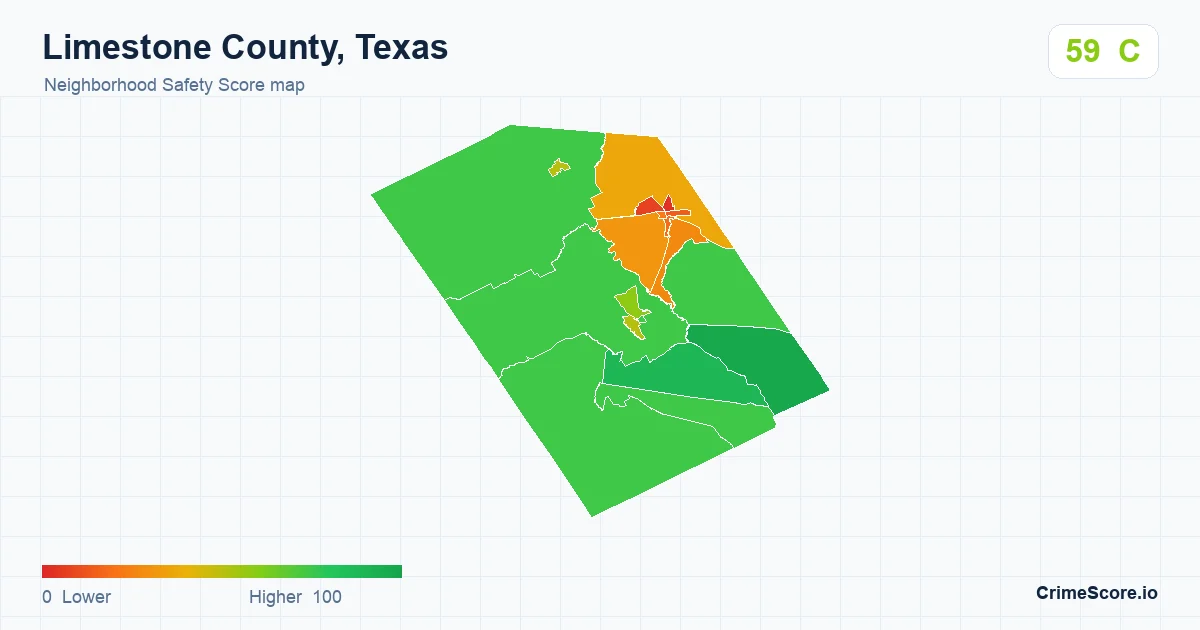 Limestone County, Texas neighborhood Safety Score map by Census block group