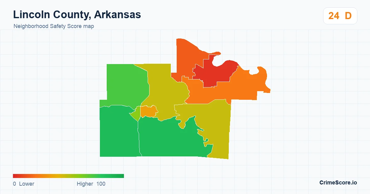 Lincoln County, Arkansas neighborhood Safety Score map by Census block group