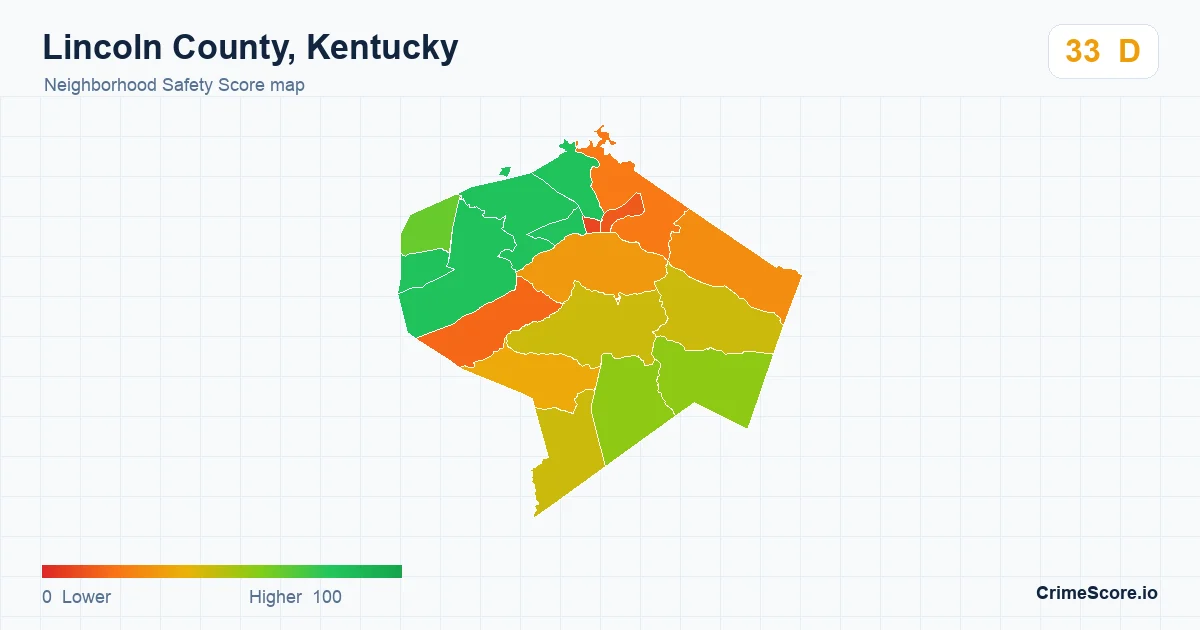 Lincoln County, Kentucky neighborhood Safety Score map by Census block group