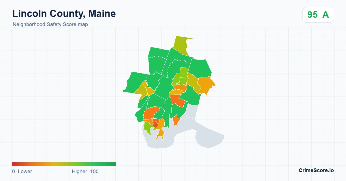 Lincoln County, Maine neighborhood Safety Score map by Census block group