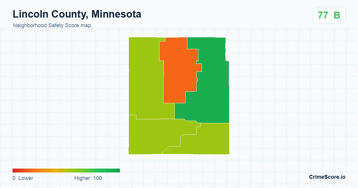 Lincoln County, Minnesota neighborhood Safety Score map by Census block group