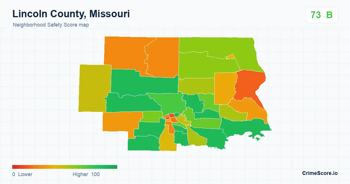 Lincoln County, Missouri neighborhood Safety Score map by Census block group