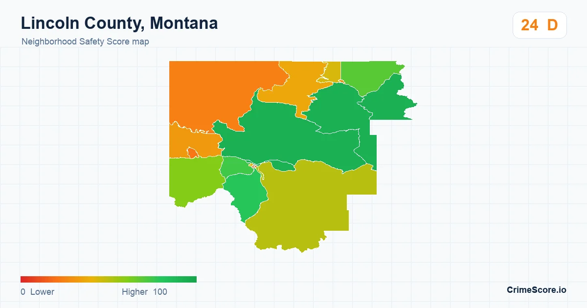 Lincoln County, Montana neighborhood Safety Score map by Census block group