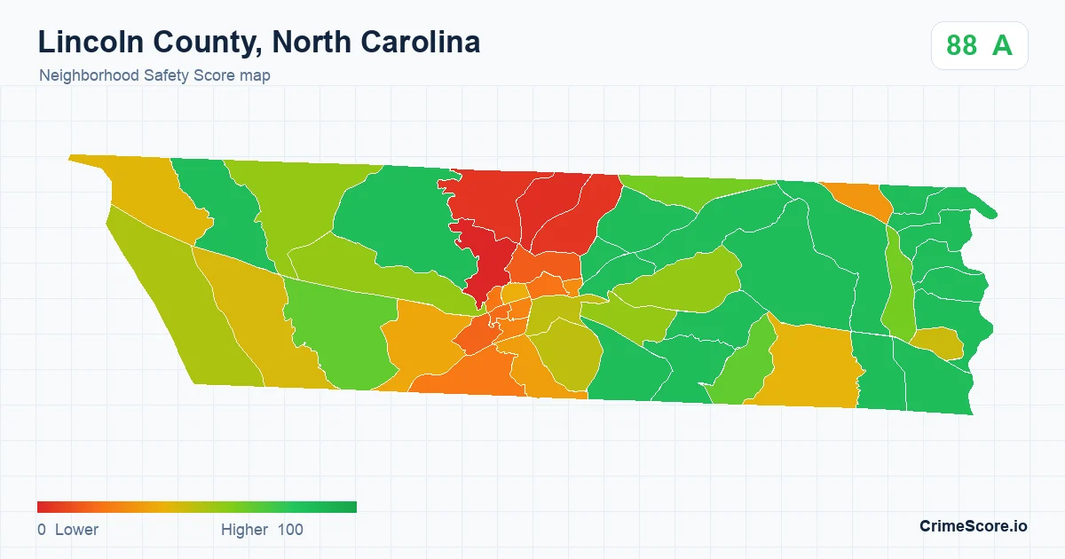 Lincoln County, North Carolina neighborhood Safety Score map by Census block group