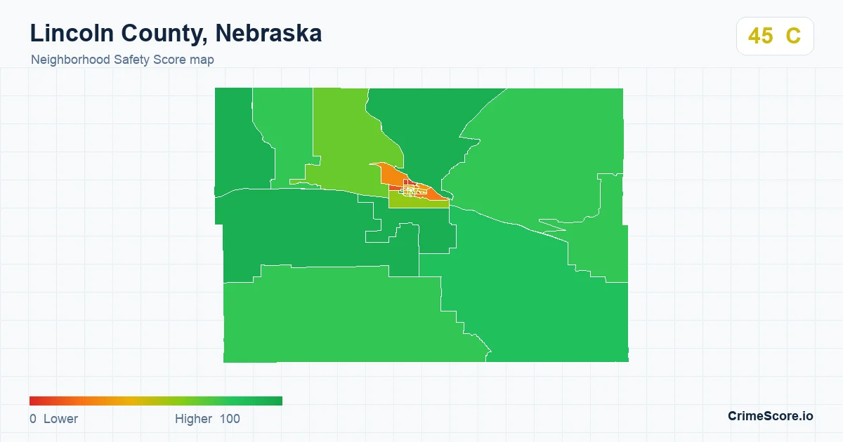 Lincoln County, Nebraska neighborhood Safety Score map by Census block group