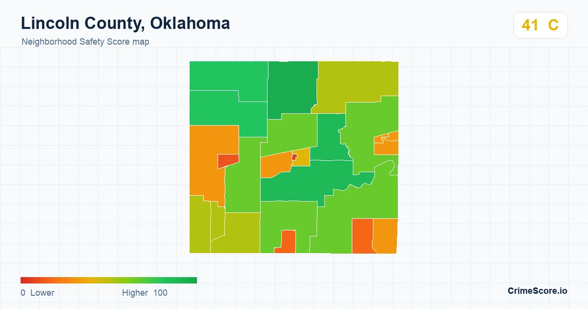 Lincoln County, Oklahoma neighborhood Safety Score map by Census block group