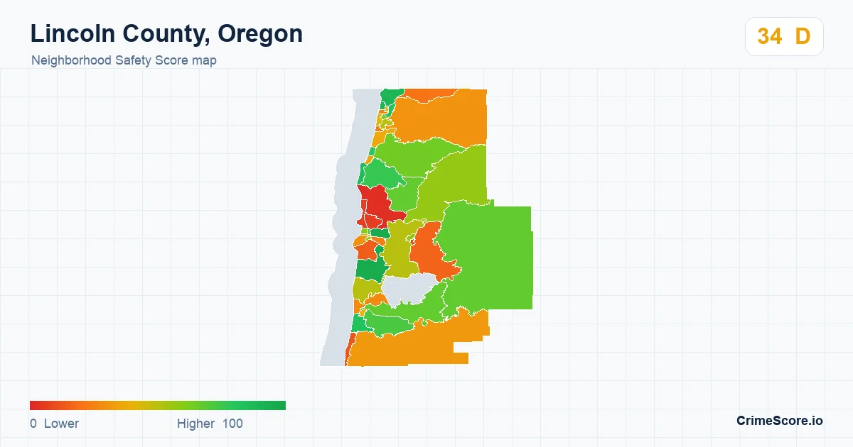 Lincoln County, Oregon neighborhood Safety Score map by Census block group