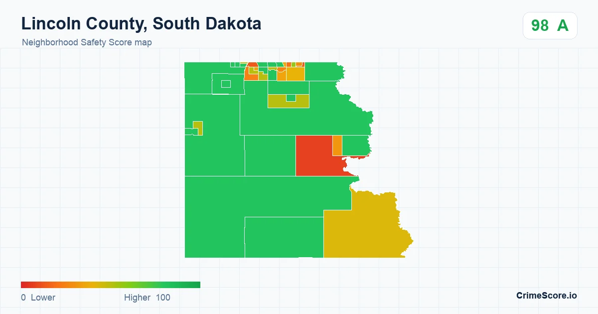 Lincoln County, South Dakota neighborhood Safety Score map by Census block group