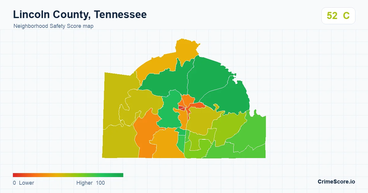 Lincoln County, Tennessee neighborhood Safety Score map by Census block group