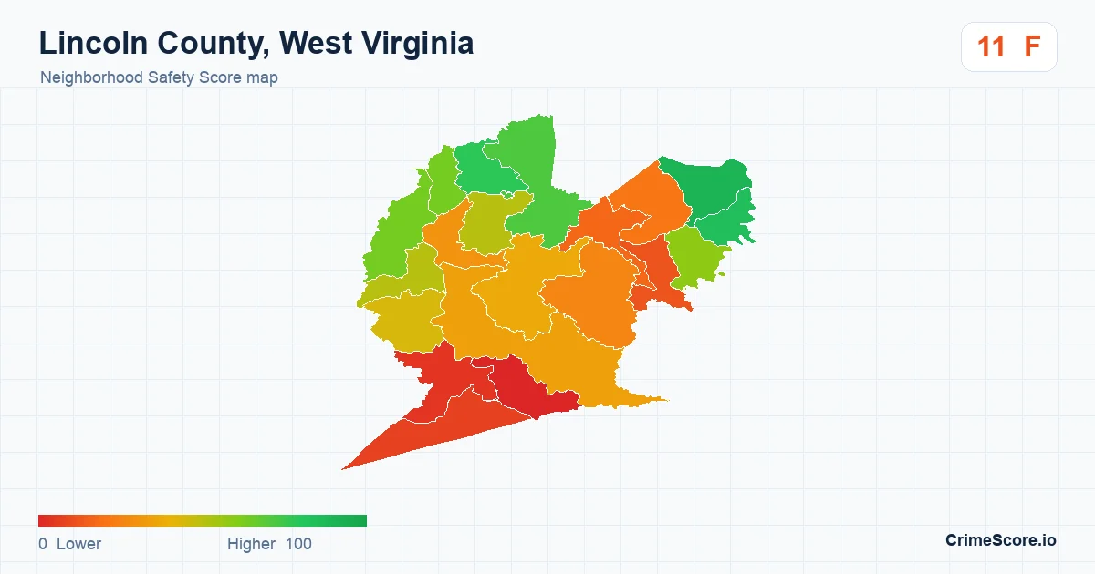 Lincoln County, West Virginia neighborhood Safety Score map by Census block group