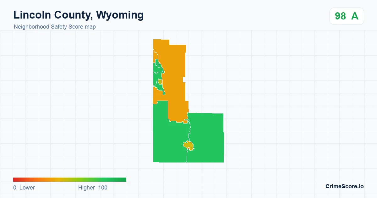 Lincoln County, Wyoming neighborhood Safety Score map by Census block group