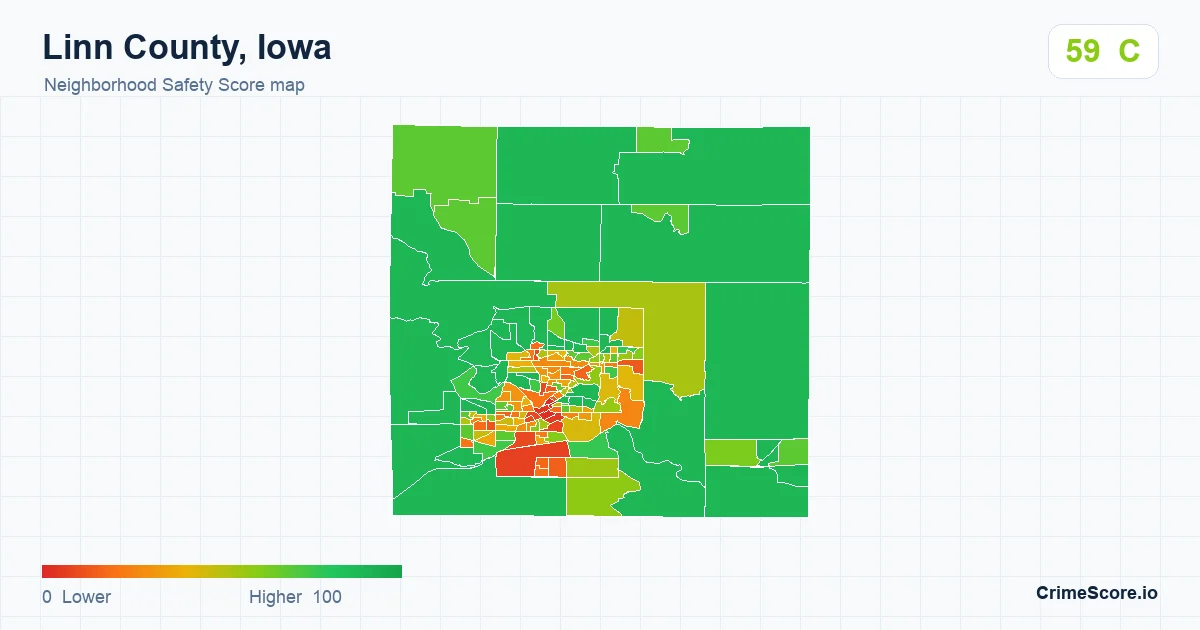 Linn County, Iowa neighborhood Safety Score map by Census block group