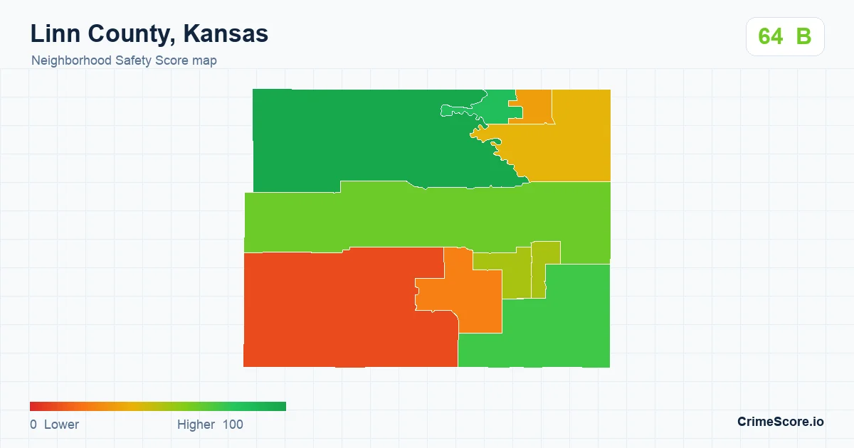 Linn County, Kansas neighborhood Safety Score map by Census block group