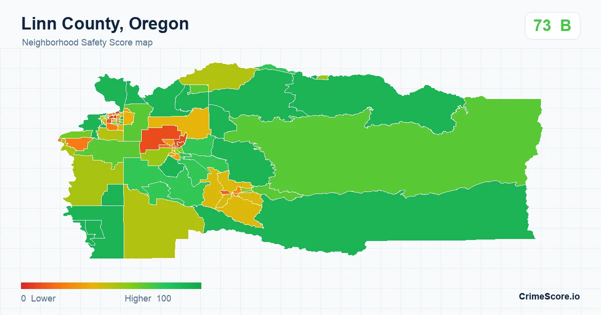 Linn County, Oregon neighborhood Safety Score map by Census block group