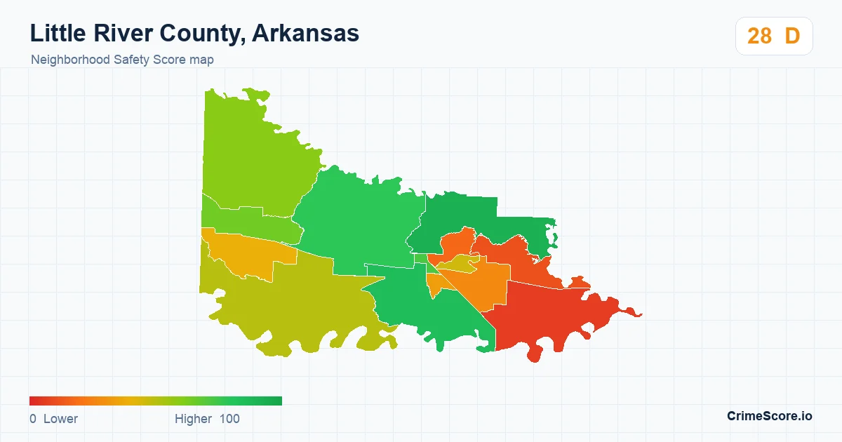 Little River County, Arkansas neighborhood Safety Score map by Census block group