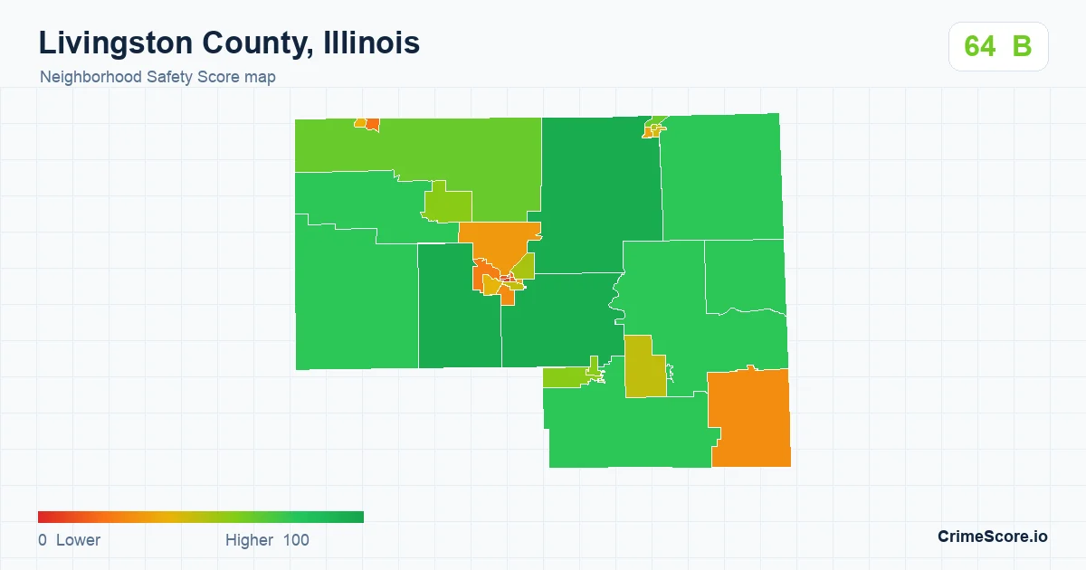 Livingston County, Illinois neighborhood Safety Score map by Census block group
