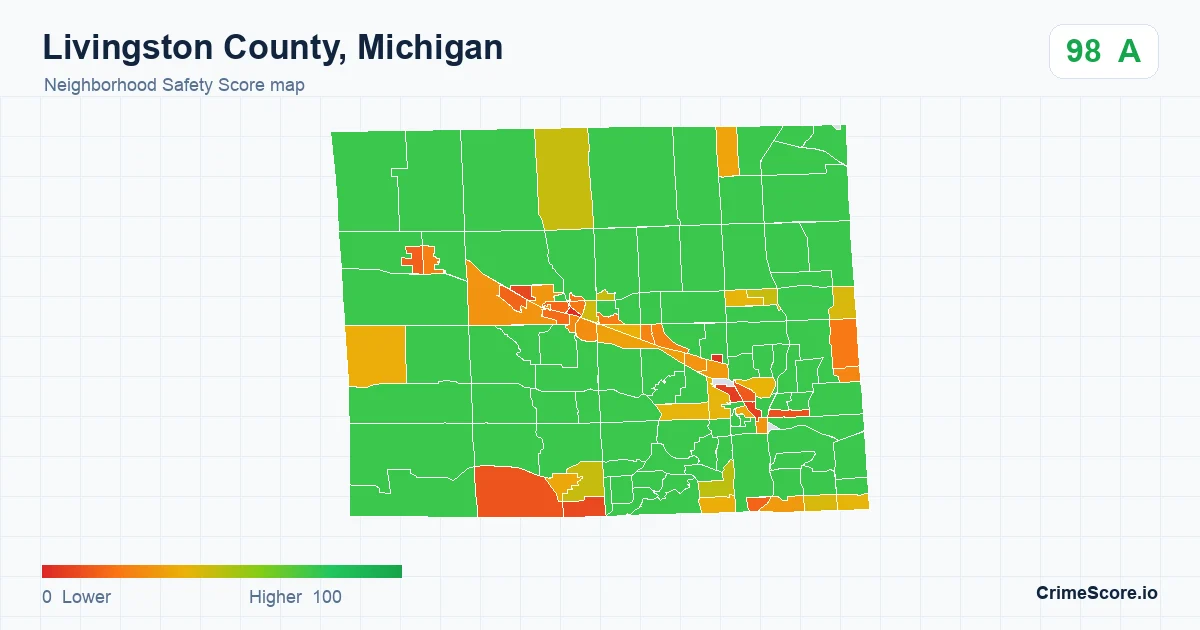 Livingston County, Michigan neighborhood Safety Score map by Census block group
