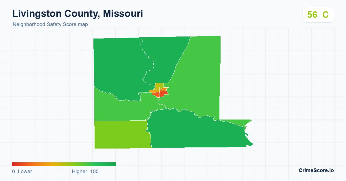 Livingston County, Missouri neighborhood Safety Score map by Census block group