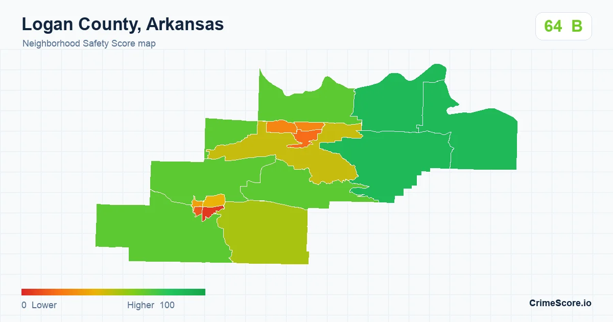 Logan County, Arkansas neighborhood Safety Score map by Census block group
