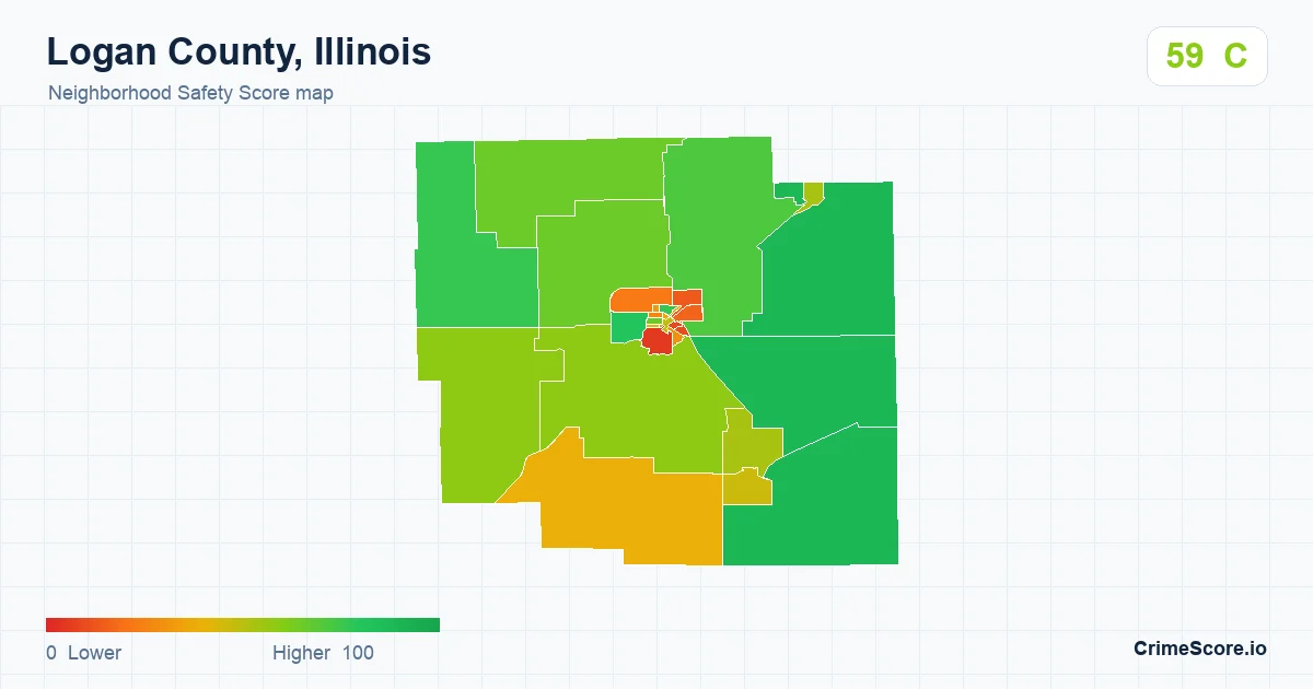 Logan County, Illinois neighborhood Safety Score map by Census block group