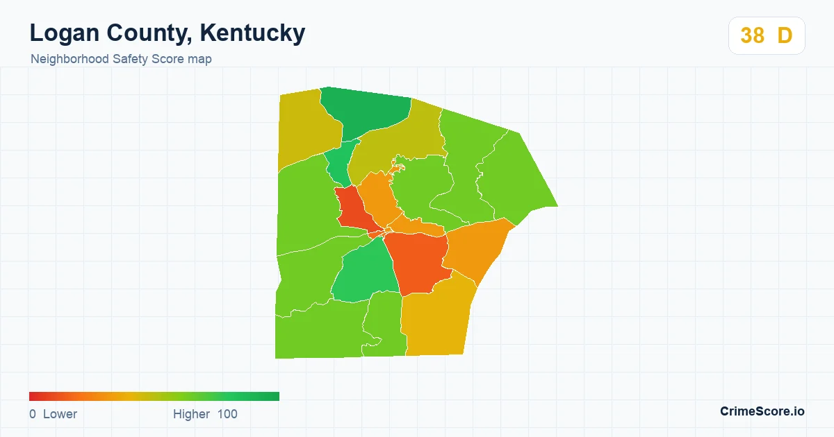 Logan County, Kentucky neighborhood Safety Score map by Census block group