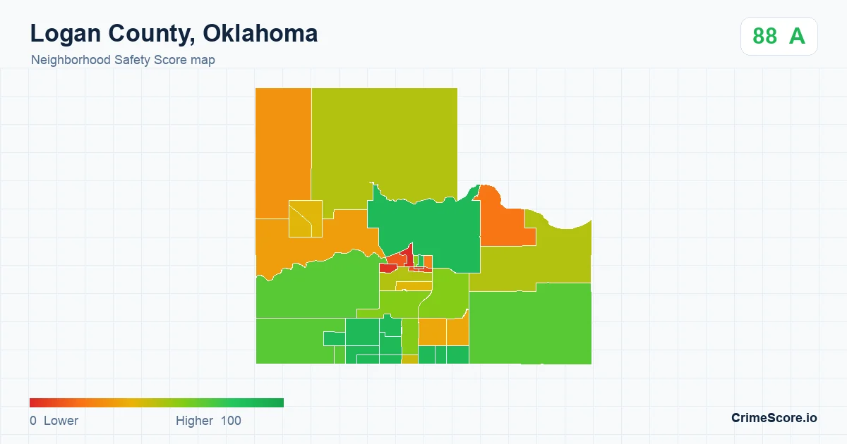 Logan County, Oklahoma neighborhood Safety Score map by Census block group