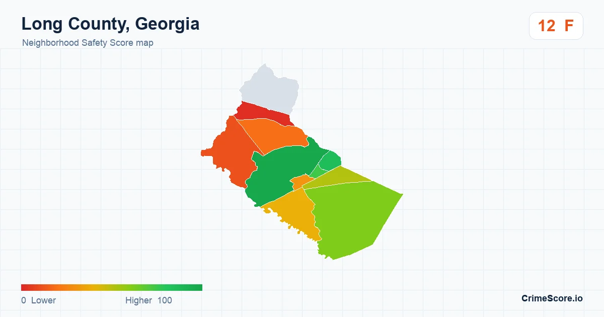 Long County, Georgia neighborhood Safety Score map by Census block group