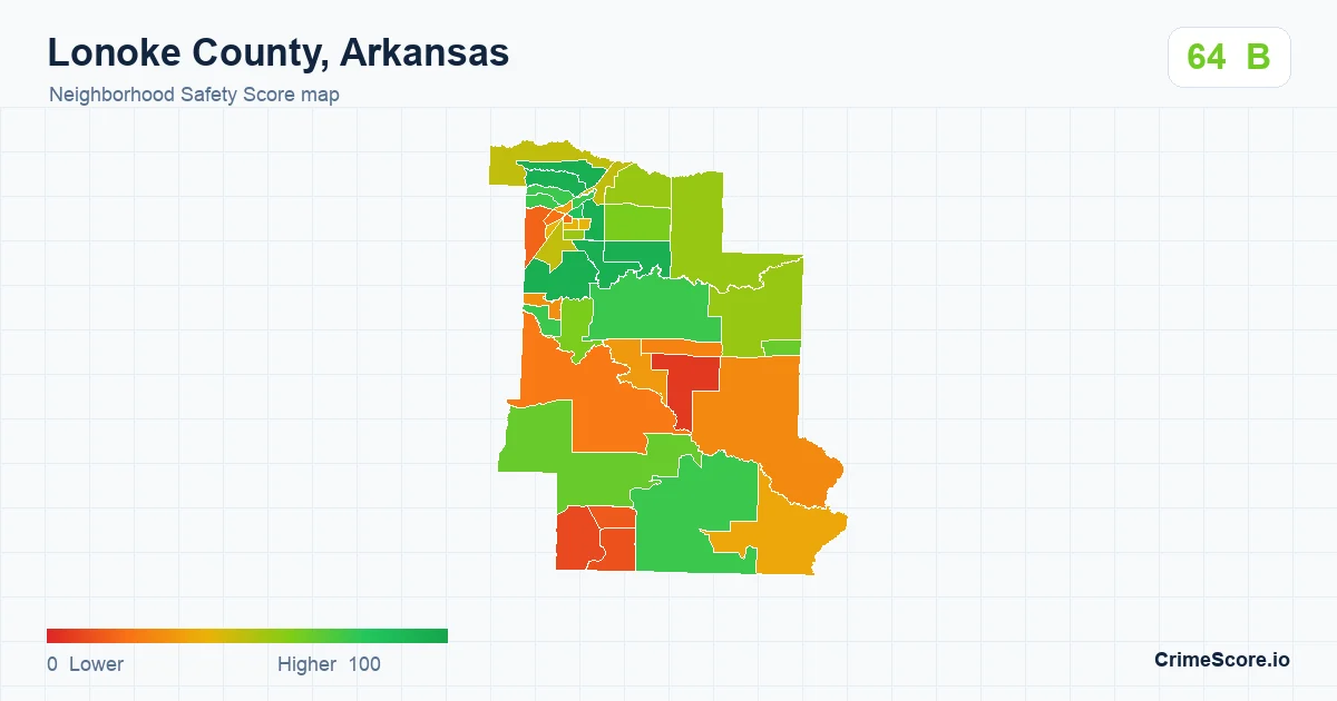 Lonoke County, Arkansas neighborhood Safety Score map by Census block group