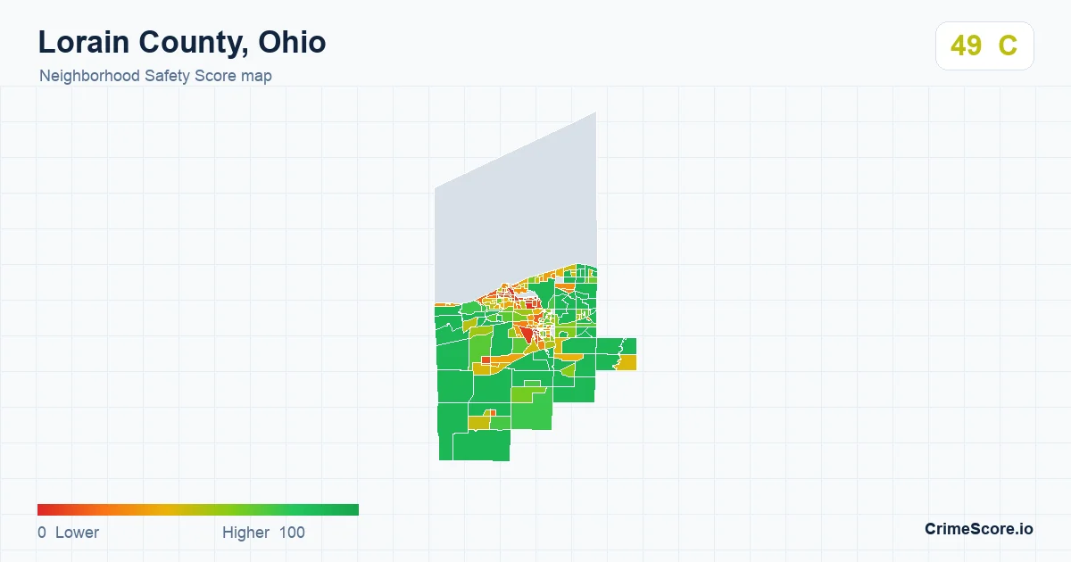 Lorain County, Ohio neighborhood Safety Score map by Census block group