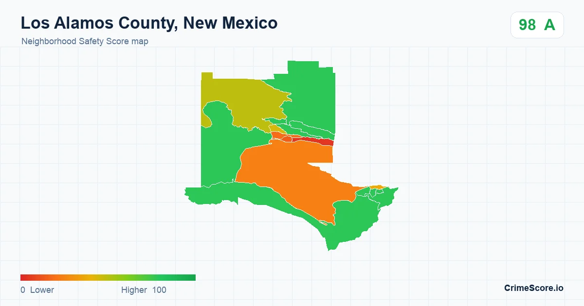 Los Alamos County, New Mexico neighborhood Safety Score map by Census block group