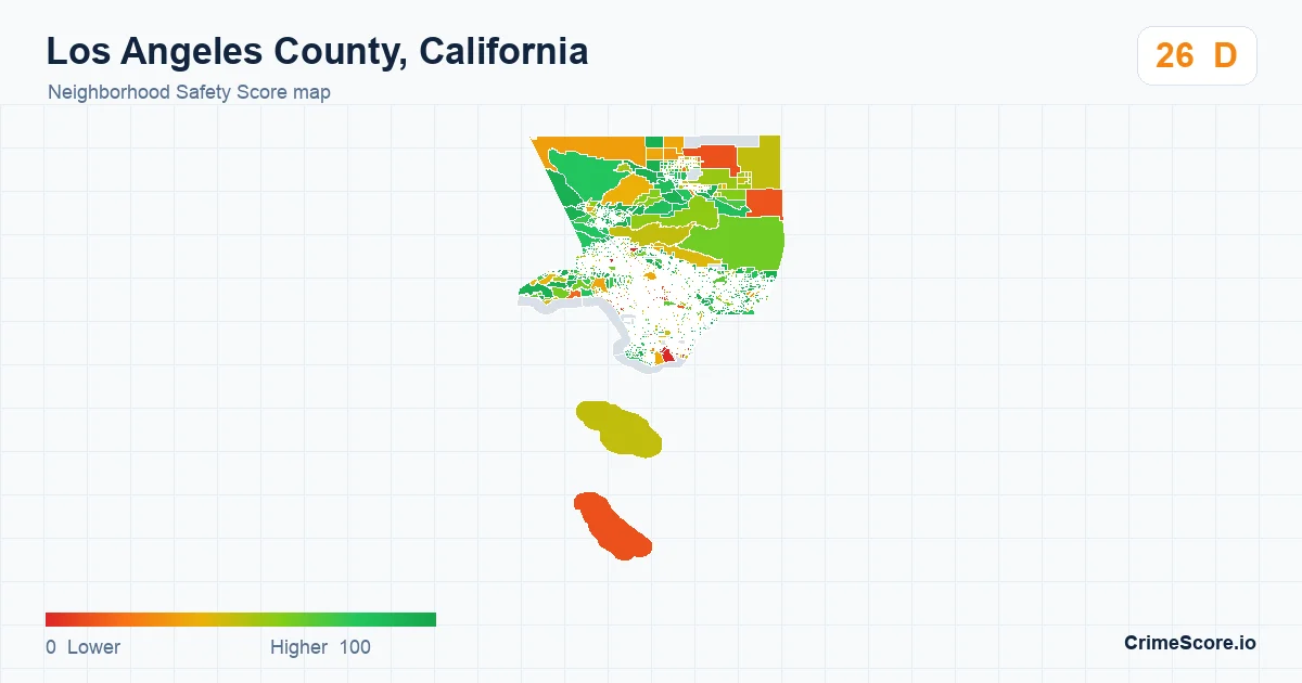 Los Angeles County, California neighborhood Safety Score map by Census block group
