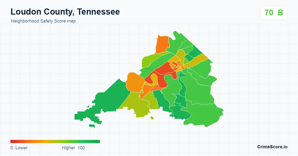 Loudon County, Tennessee neighborhood Safety Score map by Census block group