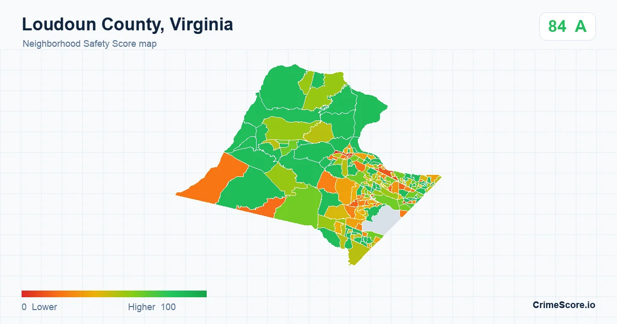 Loudoun County, Virginia neighborhood Safety Score map by Census block group