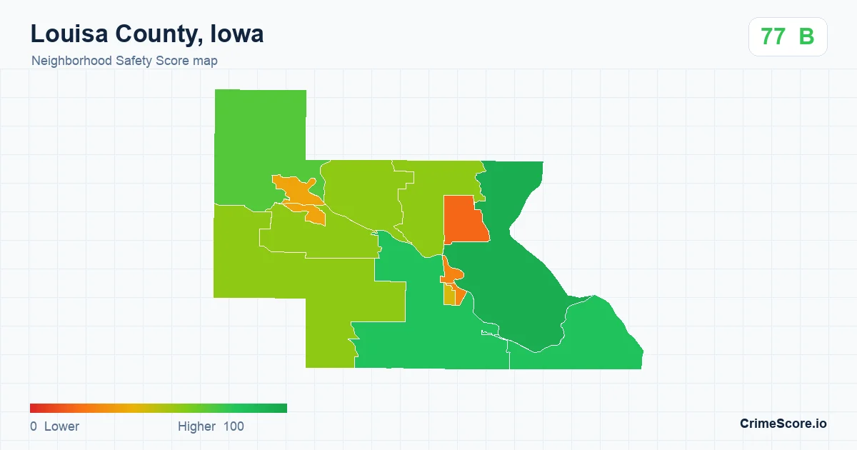 Louisa County, Iowa neighborhood Safety Score map by Census block group