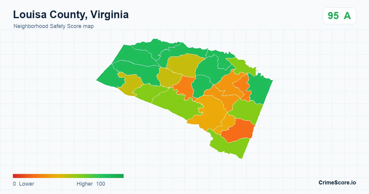 Louisa County, Virginia neighborhood Safety Score map by Census block group