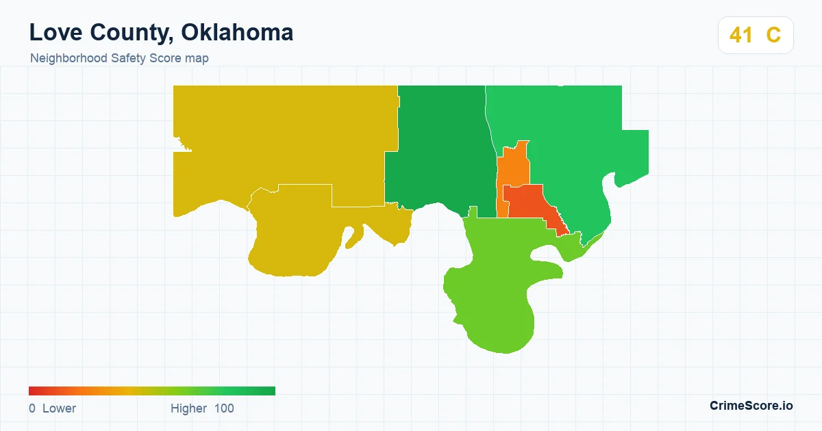 Love County, Oklahoma neighborhood Safety Score map by Census block group