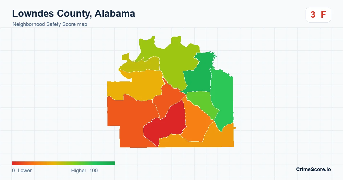Lowndes County, Alabama neighborhood Safety Score map by Census block group